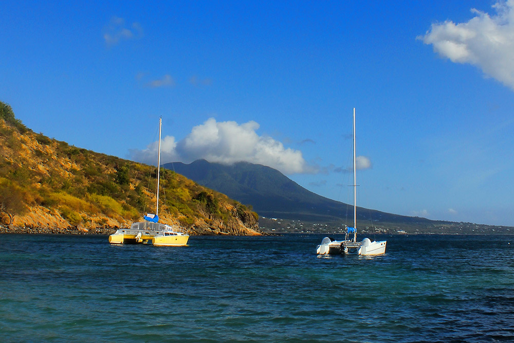 Catamaran sail between St. Kitts and Nevis islands